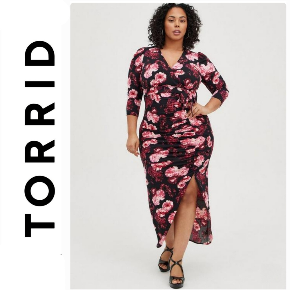 Torrid Maxi Studio Knit Hi-Low Dress Pink Black Rose Plus Size 18